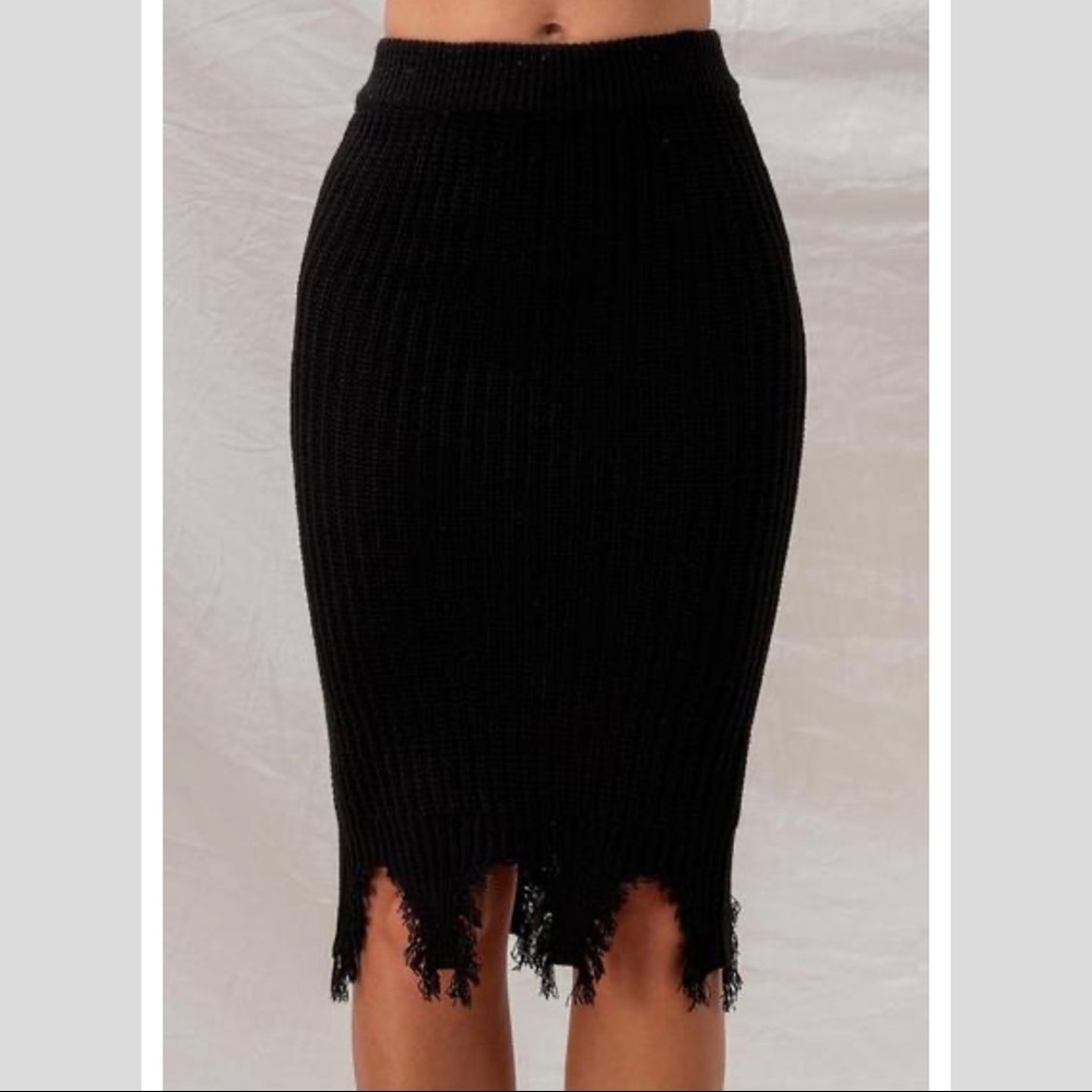 Black Knit Midi Sweater Skirt